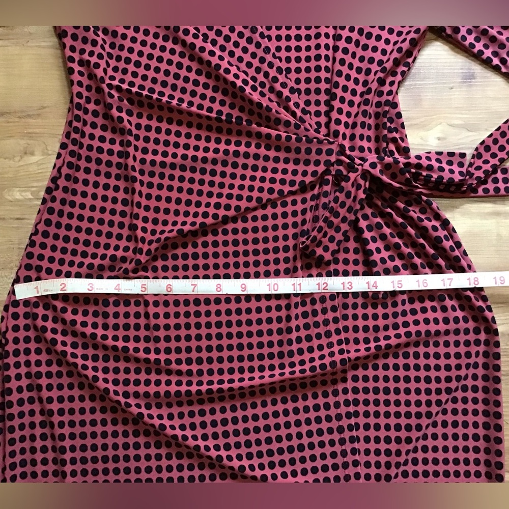 NWOT Anne Klein Classic Faux Wrap Dress Cinnamon & Black Polka Dot - Picture 8 of 14